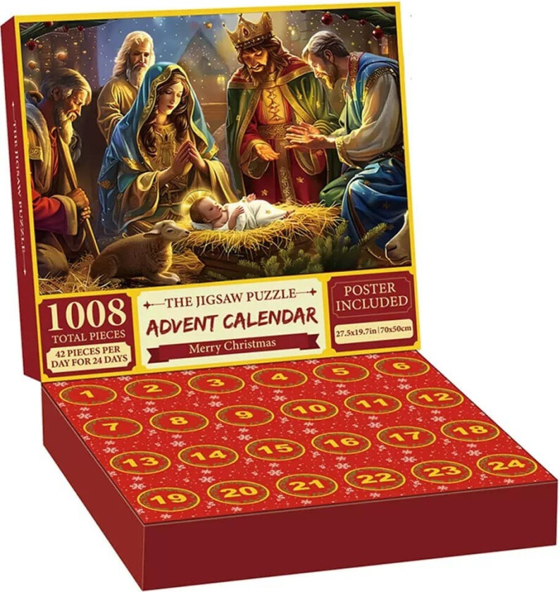 Super julemotiv adventskalender 2025, Church 1008 puslespillbrikker, julekalenderpuslespill