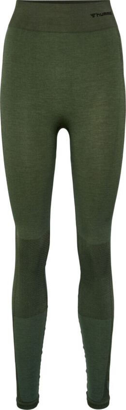Women's hmlCLEA Seamless Mid Waist Tights XS, Climbing Ivy/Beetle Melange