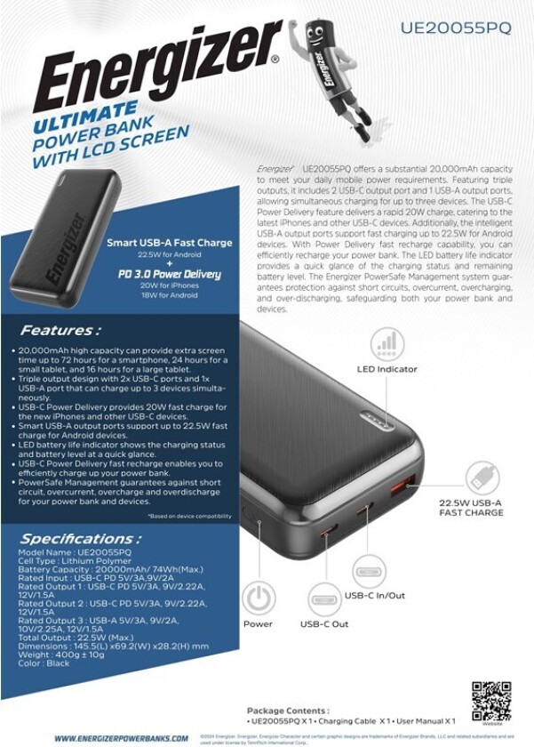 UE20055PQ power bank Nødlader - Svart - 20000 mAh