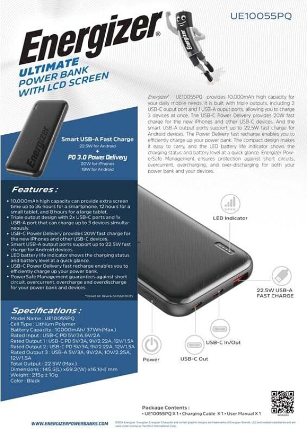 UE10055PQ power bank Nødlader - Svart - 10000 mAh