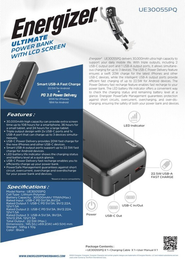 UE30055PQ power bank Nødlader - Svart