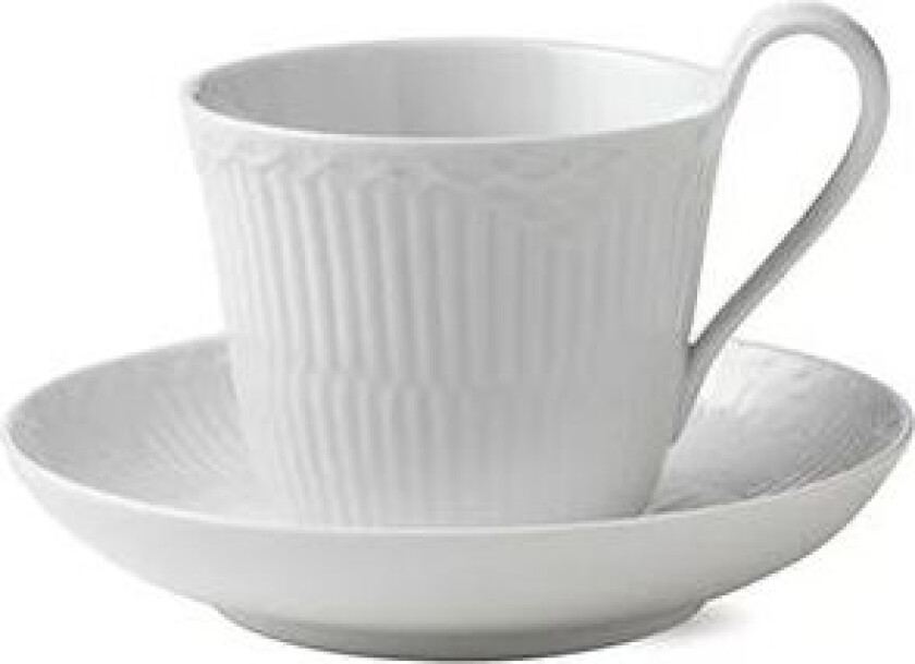 White Fluted Half Lace kopp med fat 25 cl