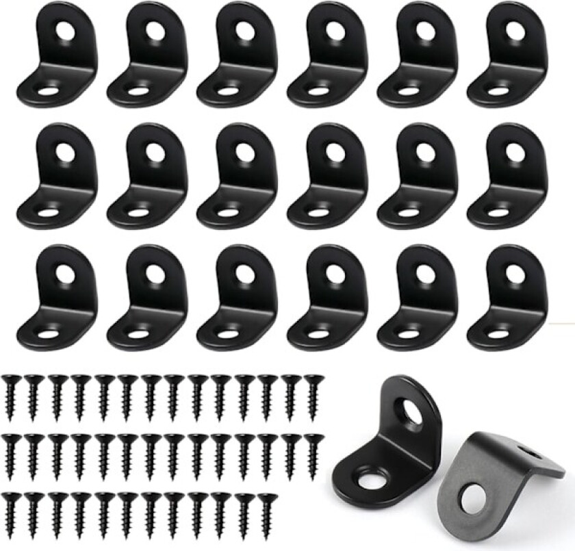 Bilde av 20 stk. L-formede vinkeljern med 40 stk. skruer, vinkeljern i rustfritt stål for tre, svart