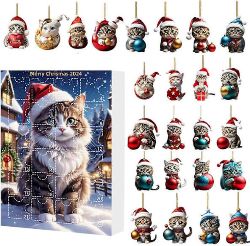 Katt Julekalender 2024, Julekalender 2024, 24 Dagers Juleteller, Juledekorasjon for Katt-Elskere