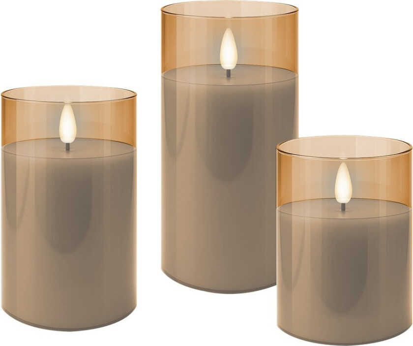 Voks LED-Stearinlys i Glass - Gull/Transparent - 3 stk.