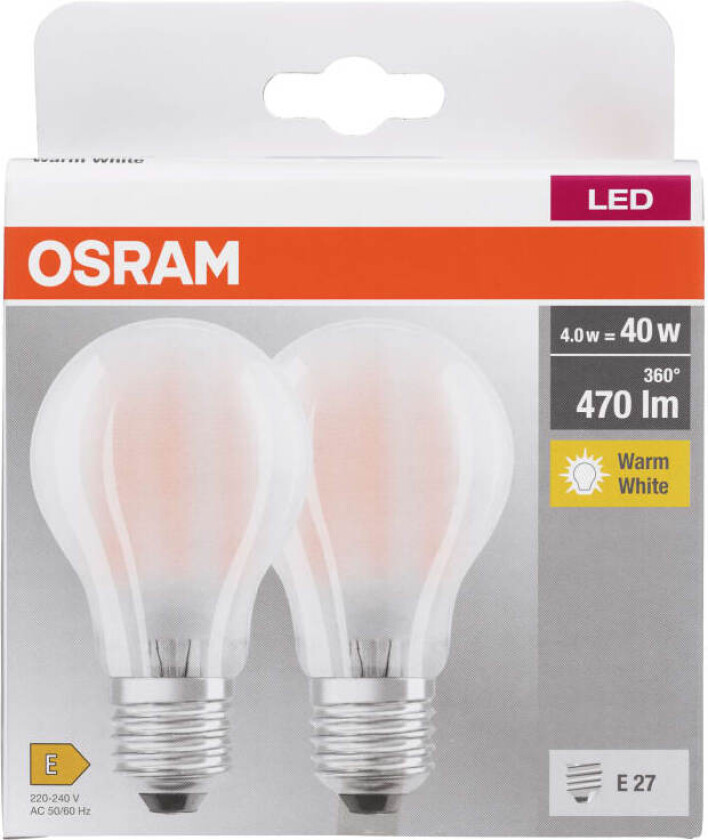 Lyspære Led Cl A 40 Matt E27 2pk