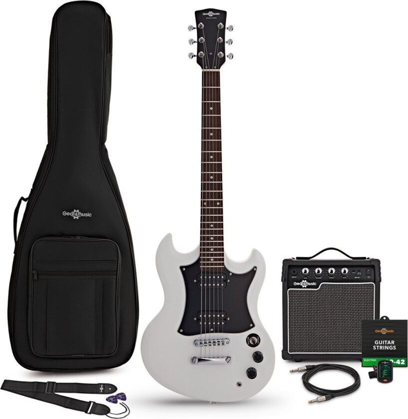 Brooklyn Electric Guitar White 10W Guitar Amp & Accessory Pack