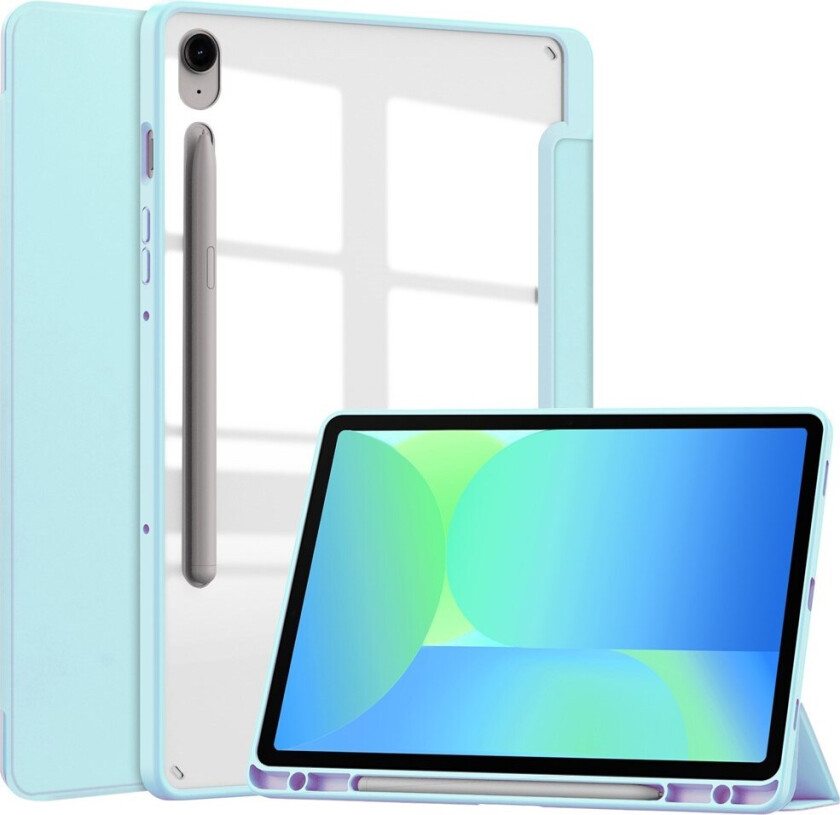 Samsung Galaxy Tab S10 Lite / S10 FE / S9 FE Flip Deksel - Stativfunksjon & Styluspennholder - Gjennomsiktig / Lys Blå