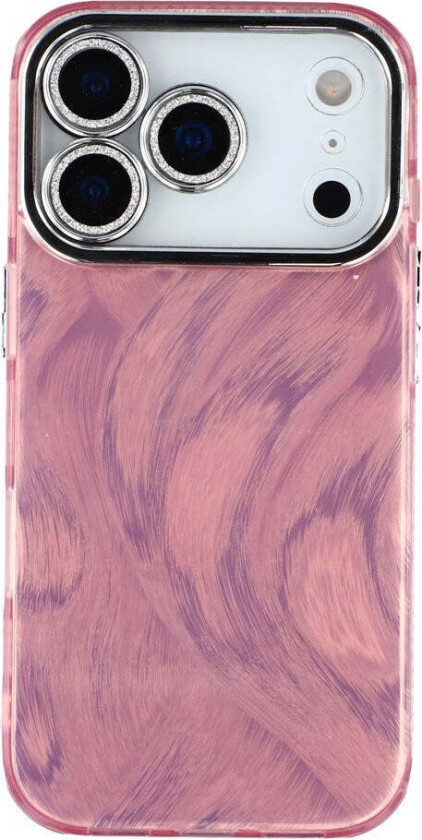 iPhone 17 Pro Hybrid Plast Deksel m. Innebygd Kameralinsebeskyttelse - Penselstrøkmønster / Rosa