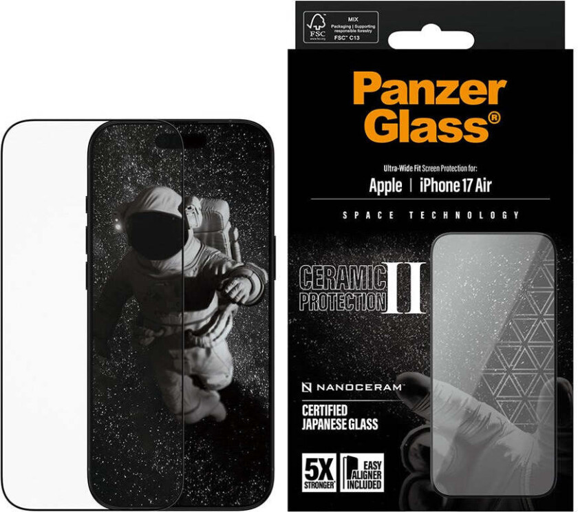 PanzerGlass iPhone Air Ceramic Skjermbeskyttelse med EasyAligner - Ultra Wide Fit - Gjennomsiktig