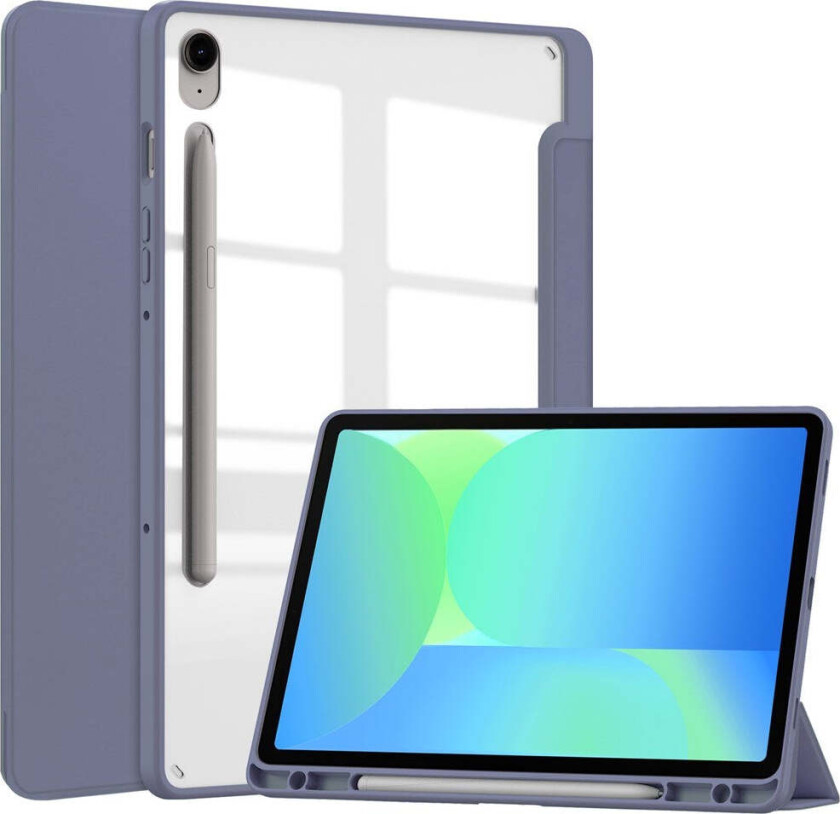 Samsung Galaxy Tab S10 Lite / S10 FE / S9 FE Flip Deksel - Stativfunksjon & Styluspennholder - Gjennomsiktig / Grå Lilla
