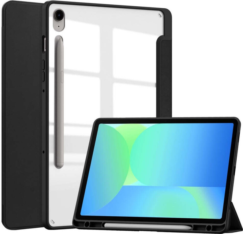 Samsung Galaxy Tab S10 Lite / S10 FE / S9 FE Flip Deksel - Stativfunksjon & Styluspennholder - Gjennomsiktig / Svart