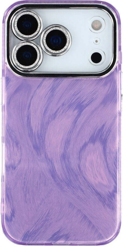 iPhone 17 Pro Hybrid Plast Deksel m. Innebygd Kameralinsebeskyttelse - Penselstrøkmønster / Lilla