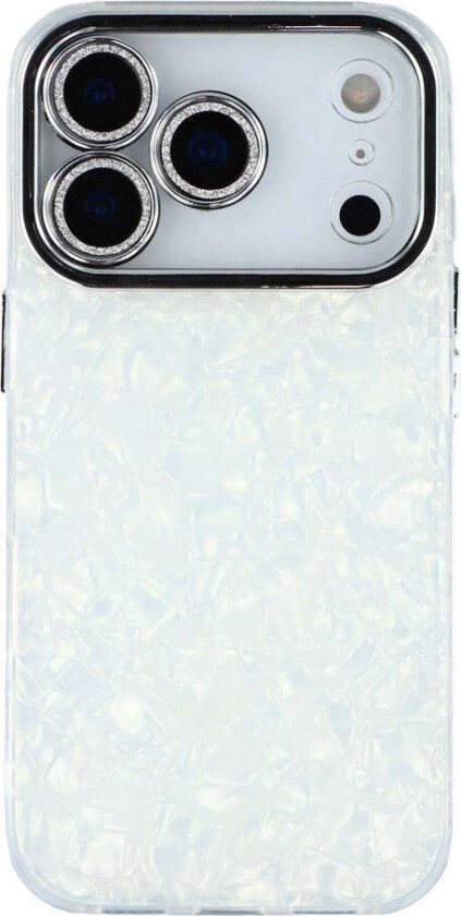 iPhone 17 Pro Max Hybrid Plast Deksel m. Innebygd Kameralinsebeskyttelse - Perlemorsmønster / Hvit