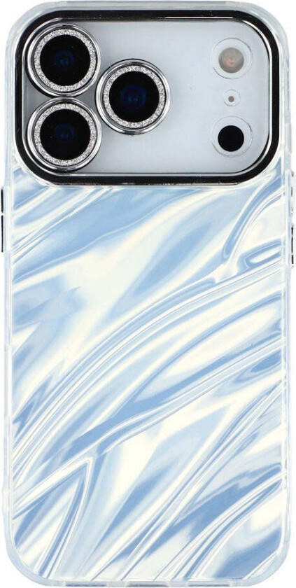 iPhone 17 Pro Max Hybrid Plast Deksel m. Innebygd Kameralinsebeskyttelse - Bølget Mønster / Sølv