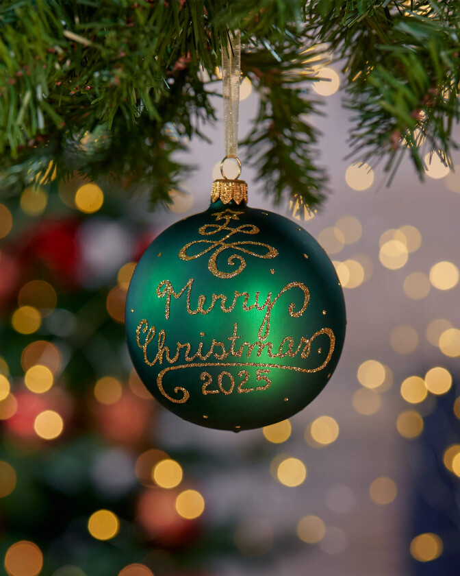 Lux Merry Christmas julekule grønn 2025 8cm