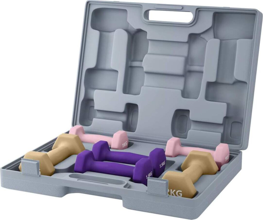 Hantelsett med koffert – 6 stålvekter, sklisikre grep