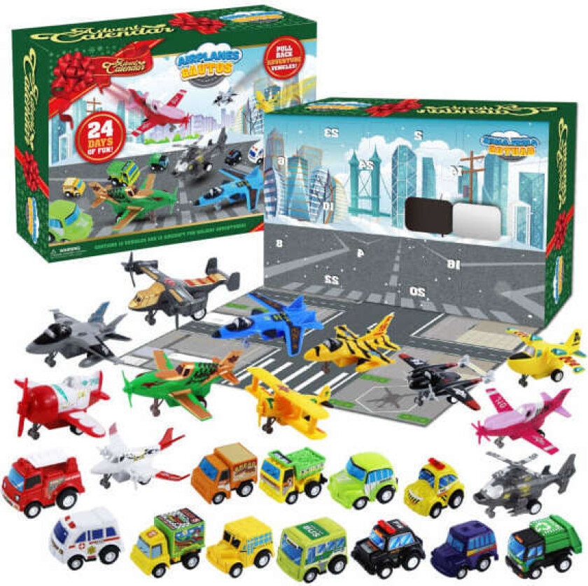 Adventskalender Leketøy for Barn, Biler & Fly / Biler Fly 24 stk (Biler + Fly) Julekalender