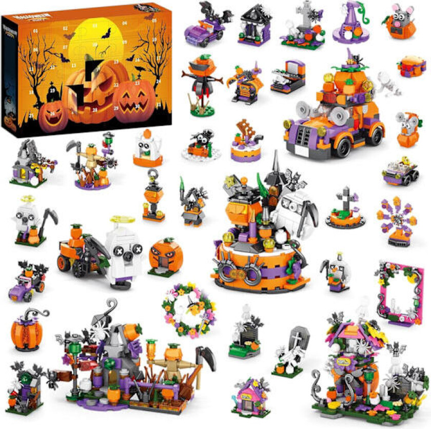 2025 Halloween Adventskalender 31-dagers Nedtelling 132-delers Mini Blocks Sett (35 Spøkelse/Gresskar/Spøkelseshus Modeller) Leketøysdekor