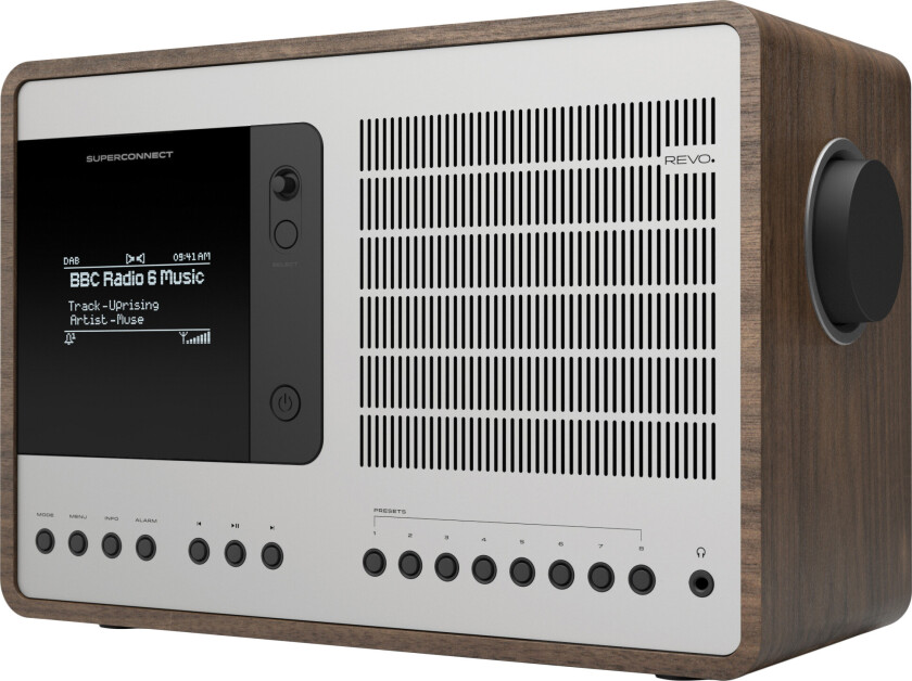 Revo SuperConnect Internetradio - DAB+, FM, Bluetooth - Valnøtt/Sølv