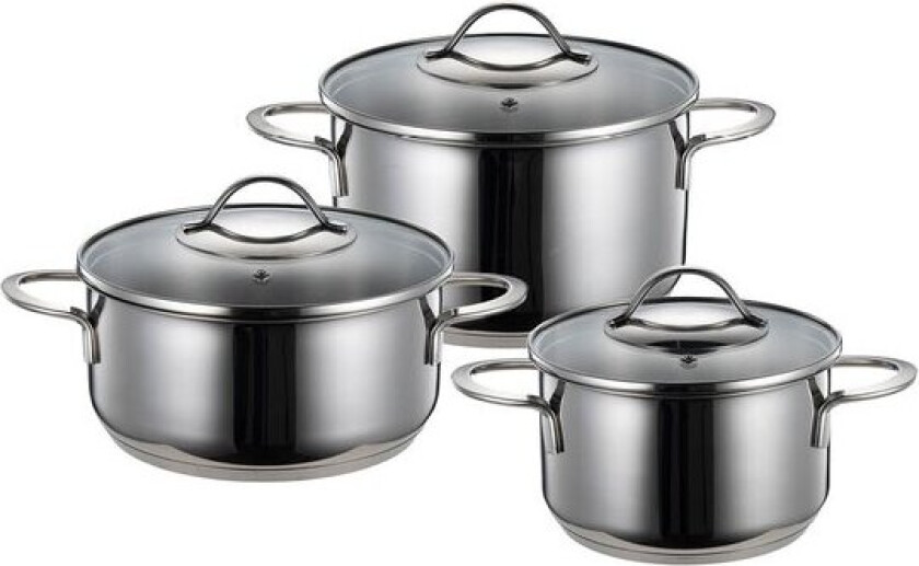 Kitchen Essentials grytesett 3 deler 1,8/2,8/3,5L med lokk blank