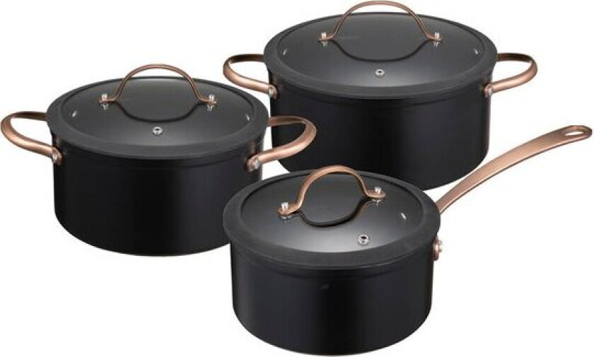 Black Copper grytesett 3 deler 1,5/3/4,9 L keramisk svart/kobber