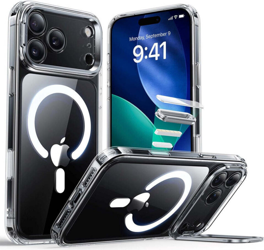 iPhone 17 Pro Classic Hybrid Stash Case med Kickstand – MagSafe Kompatibel – Gjennomsiktig