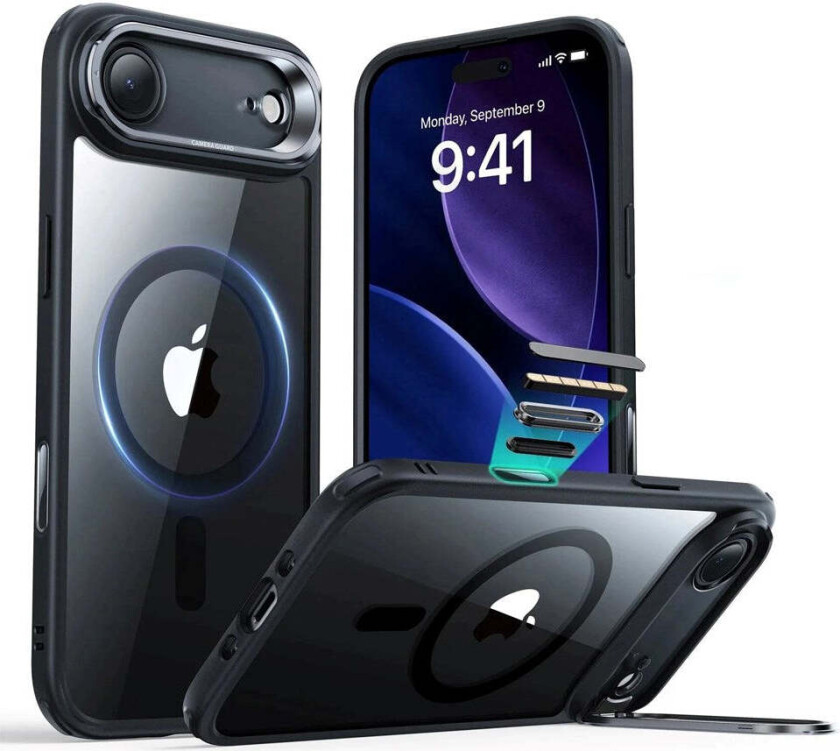 iPhone Air Classic Hybrid Stash Case med Kickstand – MagSafe Kompatibel – Gjennomsiktig / Svart