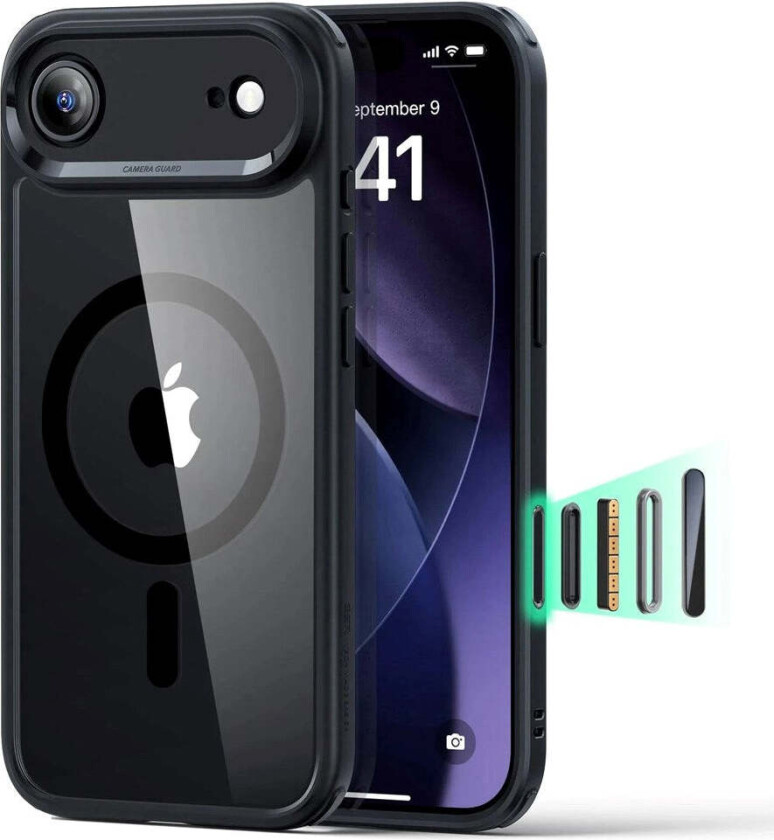 iPhone Air Classic Hybrid Deksel med Kamerakontrollknapp – MagSafe Kompatibel – Gjennomsiktig / Svart