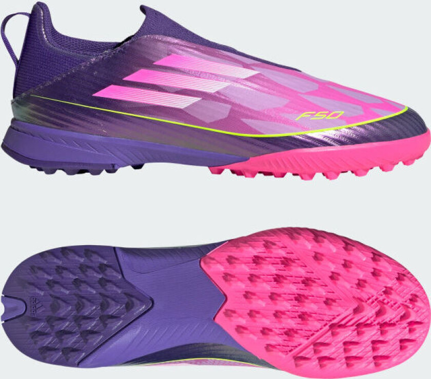 F50 League Laceless TF Lamine Yamal - Lilla/Fottøy Hvit/Sitron Barn - Turf (TF), størrelse 31