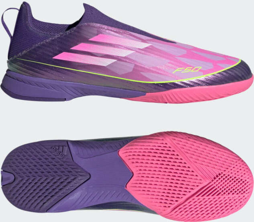 F50 League Laceless IN Lamine Yamal - Lilla/Fottøy Hvit/Sitron Barn - Innendørs (IC), størrelse 33