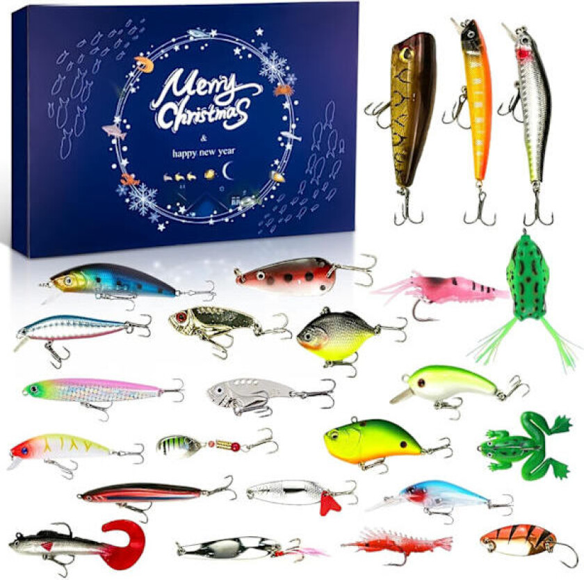 Fiskekalender 2025, 24-dagers adventskalender med fiskesluker, fiskeredskaps-adventskalender, fisketilbehørssett, nedtellingskalender for voksne