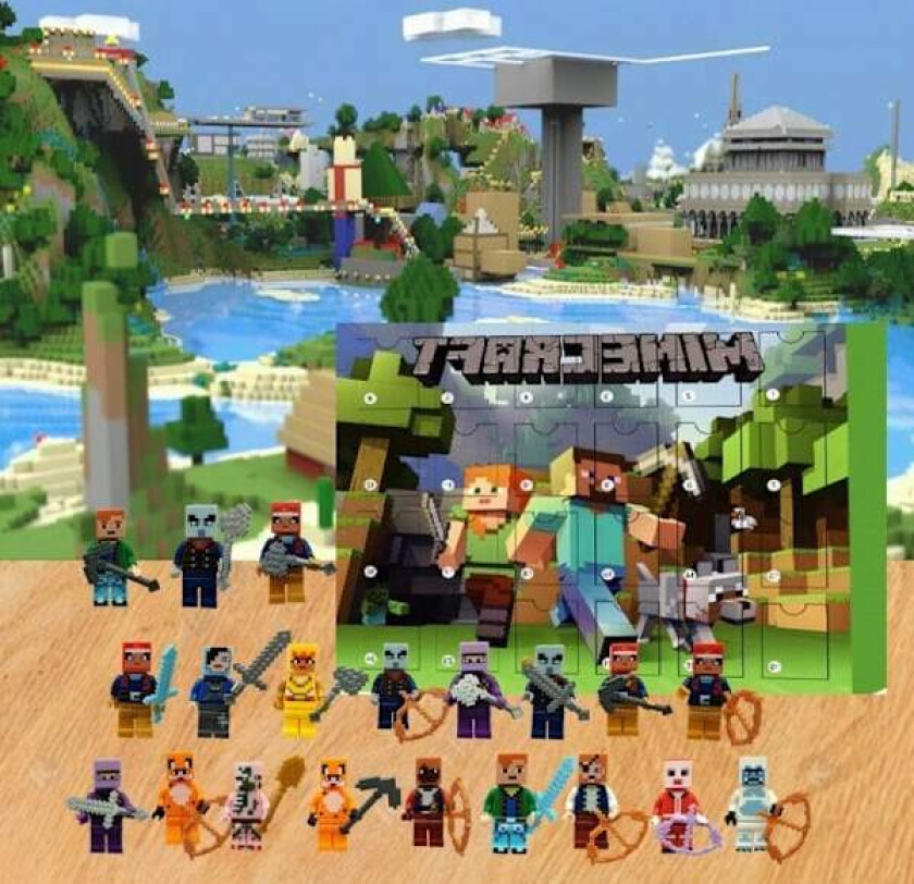 Minecraft Julekalender 2024, Byggesett Actionfigurer Leker, 24-dagers Nedtelling til Jul, Julegaveeske Kalender for Voksne Barn Fans