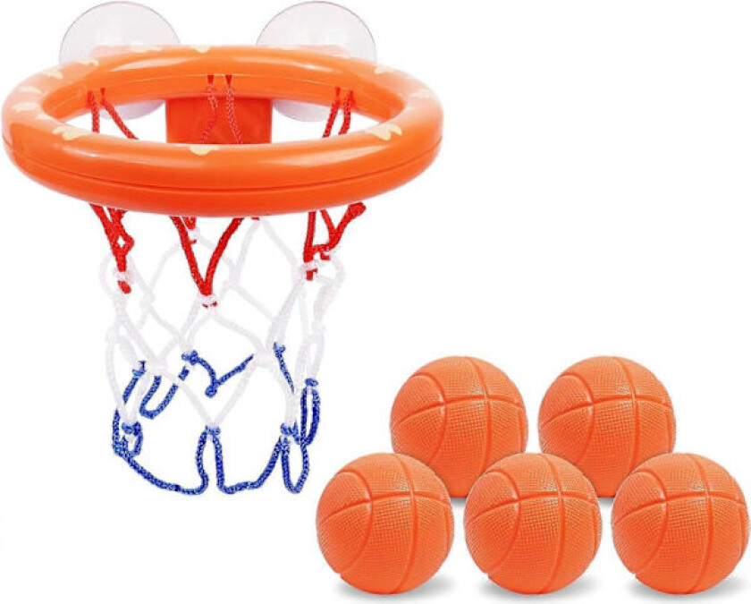 Badeleke Moro Basketballkurv og Ballsett 5 Baller Inkludert, Badeleker Badekar Basketballkurv med Sterk Sugekopp, Moro Badeleker for Småbarn