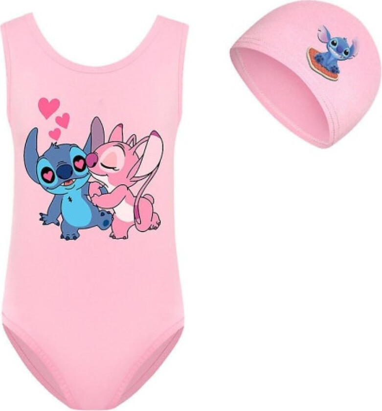 Lilo & Stitch badedrakt for barn jenter tegneserie badedrakt med lue for sommer strandferie basseng surf rosa 11-12 år