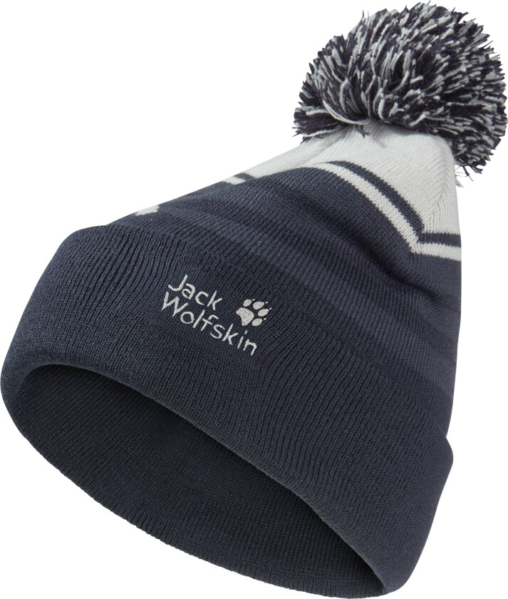 Kid's Stripy Pompom Beanie Dark Navy
