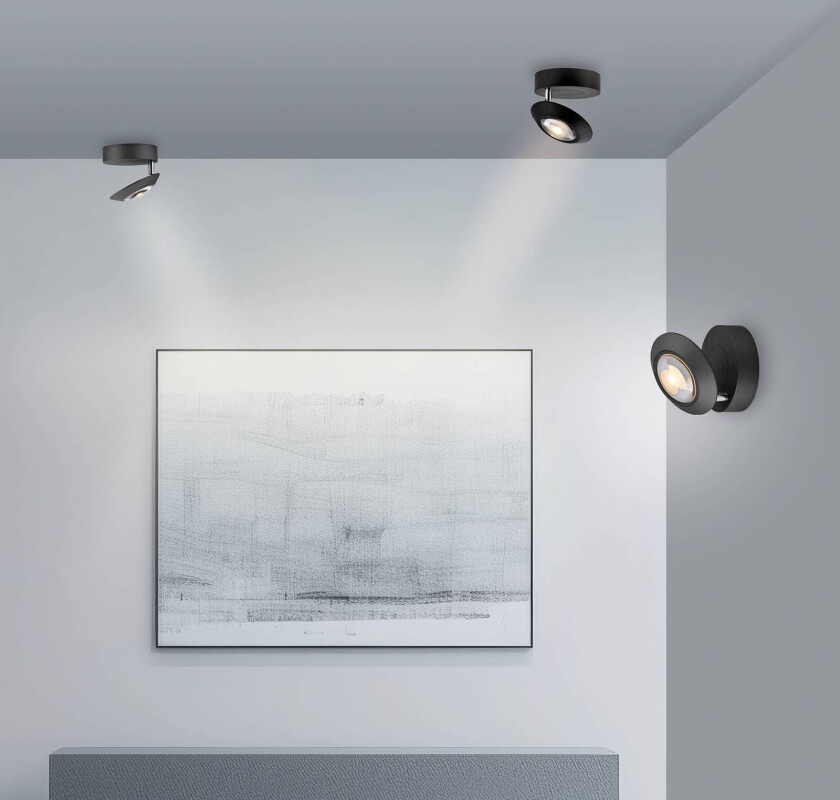 PURE LED-taklampe Oculis, svart, Ø 15 cm, jern/glass