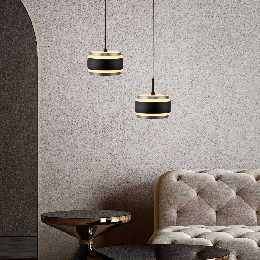 PURE LED-hengelampe Falling Rings, svart, Ø 13 cm, CCT