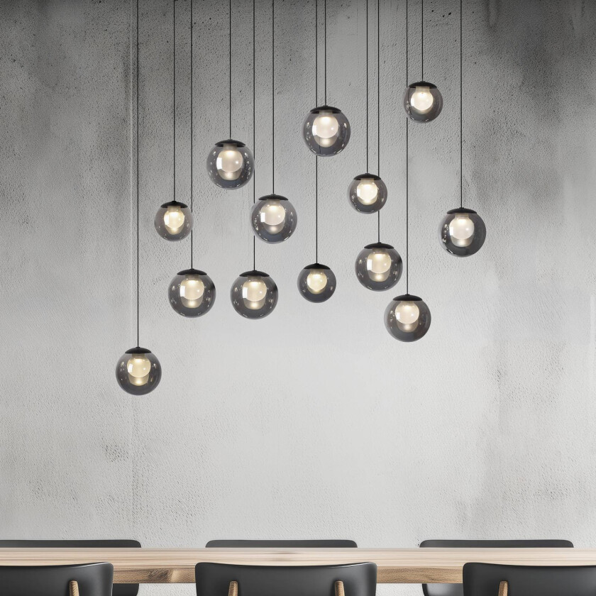 PURE LED-hengelampe Popup, grå/røykgrå, 100 cm, 13-fl.