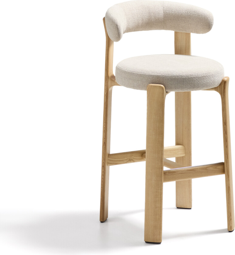 KAVE HOME Granittkrakk laget av beige chenille og heltre ask med naturlig finish FSC 100%