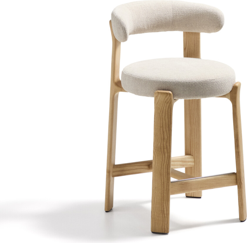 KAVE HOME Granittkrakk i beige chenille og heltre ask med naturlig finish FSC 100% 65 cm