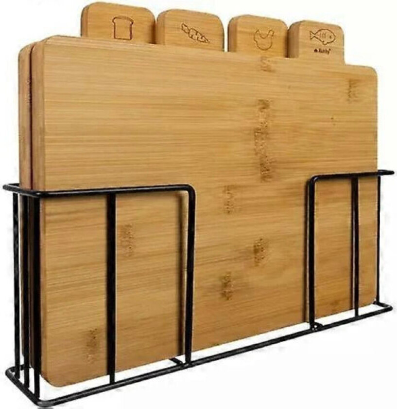 Salg! Skjærebrett med stativ - Bambus - 5 stk