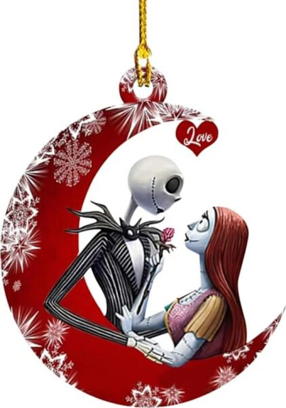 2025 Nightmare Halloween juletrepynt, Søtt Jack og Sally-anheng, Egnet for juletre og bilinteriørdekorasjon