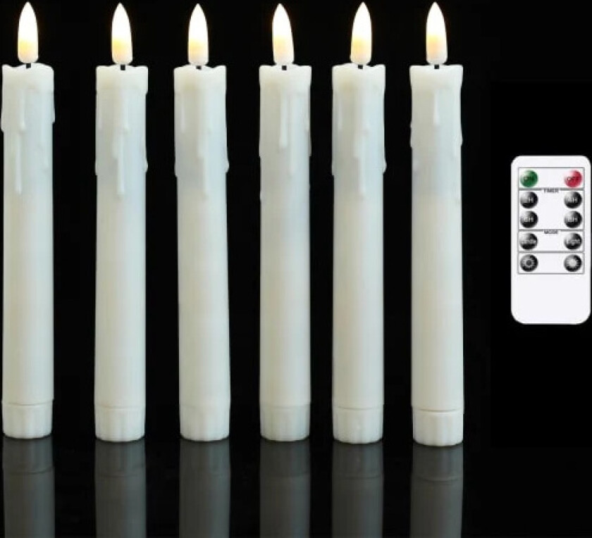 6-pakning Flammefrie flimrende LED-telys med fjernkontroll, 17,5 cm