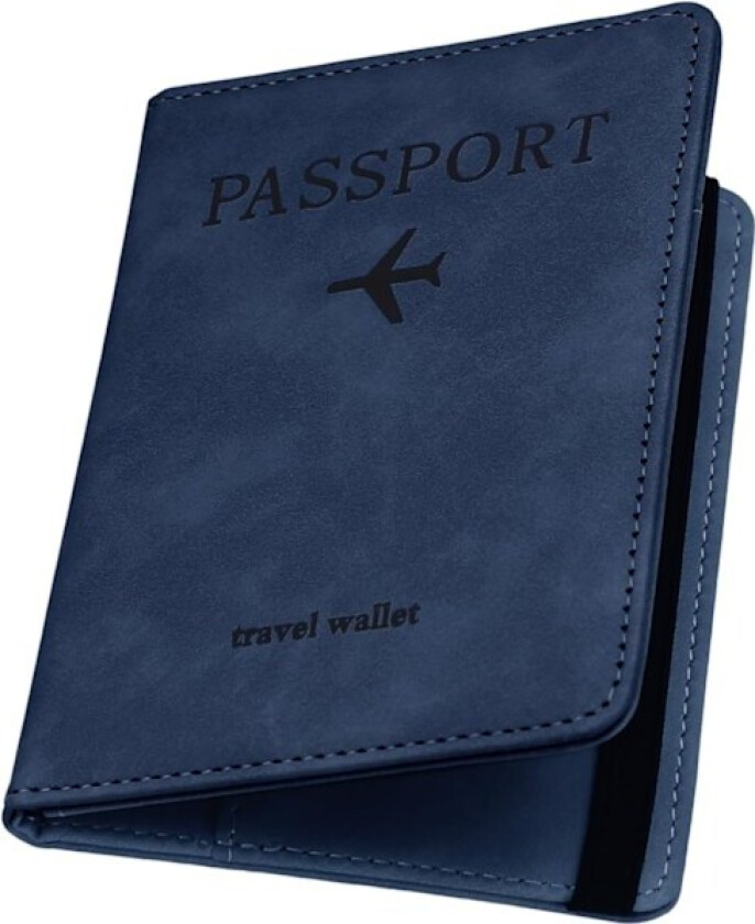 Passholder i PU-lær med RFID-blokkering, passomslag, reisemappe med kortspor og elastisk stropp, passomslag (mørkeblå)