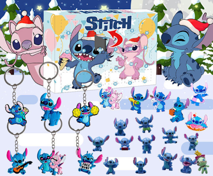 QQ-Stitch Adventskalender 2025 Barn, 24 dager Julekalender, 24 stk Stitch Actionfigurer, Perfekte Julegaver Blind Box for Barn