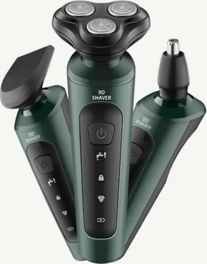 Elektriske barbermaskiner for menn, vanntett elektrisk trimmer, barberhøvel for våt- og tørrbruk, oppladbart batteri, roterende barbermaskiner, grønn 3 i 1