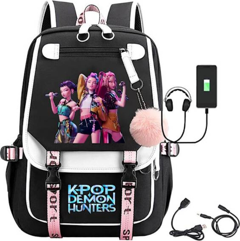 K-Pop Demon Hunters Anime Skolesekk Søt Tegneserieveske for Studenter svart_tfrf