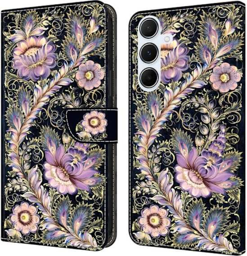 Samsung Galaxy A26 5G lommebokveske med mønstermønster som trykker på stativ, flip-telefondeksel i lær - Vintage Gullnål