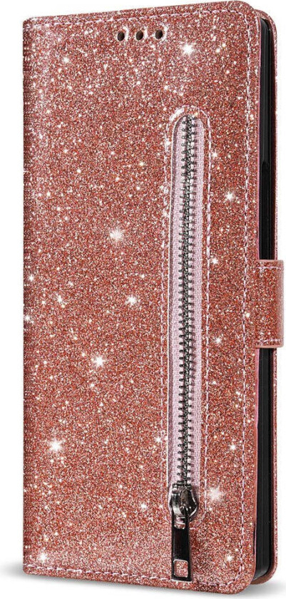 Samsung Galaxy Z Fold7 Glitter Flip Deksel m. Lommebok & Stropp - Rosegull